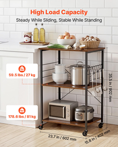 Multifunctional Kitchen <b>Storage</b> Rack Movable Rolling Cart <b>Microwave</b> Organizer Vegetable Fruit Basket Metal Dinnerware Tableware - Product Image 3