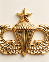 Insignia Metálica Personalizada Antigua Tradicional con Estrella de Paracaidista en Relieve 3D, Aleación de Zinc, Chapado en Oro y Níquel, Pin de Alas Aerotransportadas