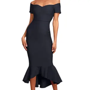 Vente en gros de haute qualité personnalisée pas cher dames élégantes robes de soirée sexy fête filles maxi robe noire en queue de poisson