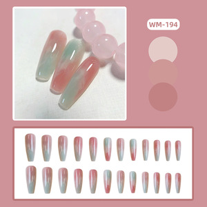 24 <span class=keywords><strong>faux</strong></span> ongles longs en forme de cercueil, dégradé <span class=keywords><strong>rose</strong></span> et bleu brillant, réutilisables, en acrylique, pour femmes, usage quotidien - Product Image 3
