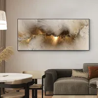 Seni Dinding Kanvas Abstrak Klasik Estetis, Cetakan Awan Abu-abu Kuning dengan Warna Blok, Dekorasi Rumah, Kamar Tidur, Ruang Tamu
