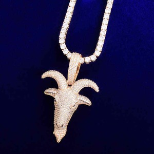 Men's New Trendy 925 Sterling Silver Goat <b>Head</b> Pendant VVS1 Moissanite Diamond Silver Plated Hip Hop <b>Style</b> Pendant for Unisex - Product Image 3