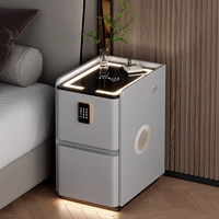 Table de chevet moderne ultra-étroite en bois massif avec plateau en verre, serrure à code et 3 tiroirs, idéale pour petite chambre (modèle hospitalier)