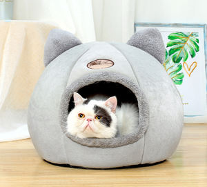 Huisdierenbedden Tent Huis Hondenkennel Grijs Pluche Warm Winternest Huisdier Zacht Opvouwbaar Slapende Kattenbedden - Product Image 4