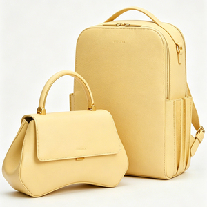 Ensemble de sacs à main en cuir véritable pour femmes, style Boston jaune, fermeture à rabat classique avec sangle amovible, usage quotidien - Product Image 6