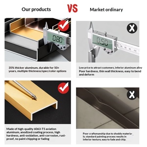 Bandes de finition métalliques, profilés en aluminium – Moulures décoratives pour plafond et mur, rainures en alliage d'aluminium en forme de U, style moderne - Product Image 2
