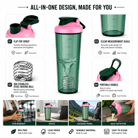 Bouteille shaker en plastique de 20 oz en gros avec boule mélangeuse en acier inoxydable 304, échelle graduée transparente et couvercle à clapet pour poudre protéinée et boissons de sport