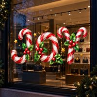 Calcomanía Estática para Ventana con Diseño de Bastón de Caramelo Navideño JOY, con Diseño de Acuarela para Vidrio de Tienda, Decoración Festiva Navideña