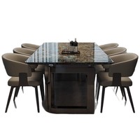 Luxuriöser Blauer Jade-Marmor Quadratischer Esstisch Hochwertiger Italienischer Minimalistischer Moderner Einfacher Tisch für Zuhause und Restaurant mit Stauraum und Stühlen