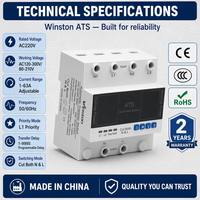Commutateur de transfert automatique double alimentation Winston LGX-2 ATS à commande MCU 1-63A AC220V 50/60Hz 6kA Monophasé/Triphasé Montage sur rail DIN