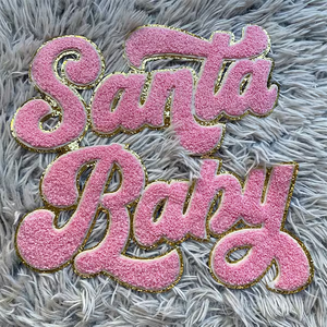 Parches de chenilla brillantes de Feliz Navidad con purpurina personalizada, camisa con letras de Santa Baby Chenille, parche para planchar para tela - Product Image 5