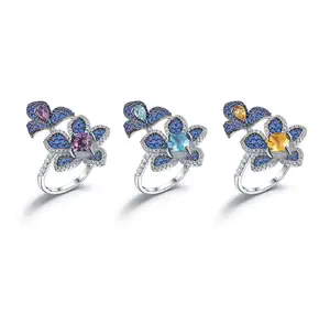 2023 recién llegados moda 925 plata esterlina flor forma CZ anillo fábrica joyería al por mayor joyería elegante para niñas