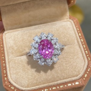 Aniversario Romántico 2 <span class=keywords><strong>Quilates</strong></span> <span class=keywords><strong>Diamante</strong></span> Plata 18K Chapado en oro Geométrico Laboratorio-Creado Rosa Zafiro Joyería en forma de huevo - Product Image 2