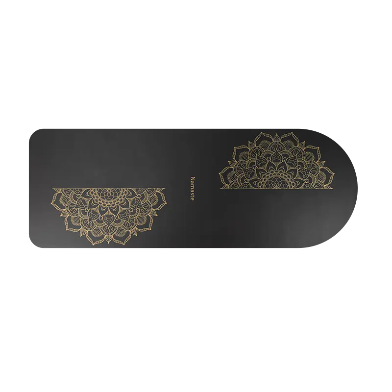 Non Slip Eco-friendly EVA Block Durable Polyester Printed Custom Golden Black Curved Oval Shape Arch PU Natural Rubber Yoga Mat