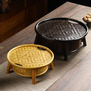Boîte de rangement en bambou tissé à la main, panier rond avec pieds pour fruits, thé, papeterie, décoration de la maison - Product Image 1