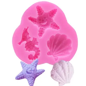 Molde de silicona de concha de caballito de mar rosa y gris, herramientas de pastelería para hornear para hacer galletas, modelo de silicona con tema marino