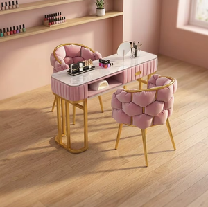Table de manucure moderne en métal, style luxe léger, prix spécial, table double en panneau de densité - Product Image 1