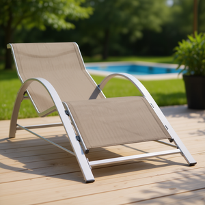 Lettino Prendisole in Alluminio e Textilene Color Tortora, Reclinabile per Esterni, Design Moderno per Bordo Piscina - Product Image 2