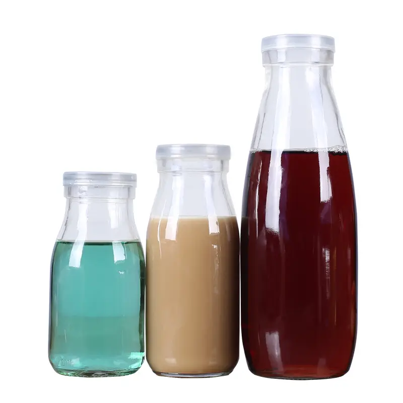 OSHOW Wholesale 500ml Clear Round Shaped Glass Milk Bottle Beverage Milkshake Glass Bottle With Lid