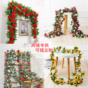 Guirlandes de fleurs artificielles en forme de donut, 200 cm, roses en soie, glycine, décorations pour mariage et maison - Product Image 1