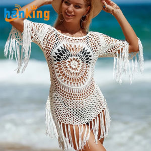 Ehanking Crochet Dress Women's Sexy Hollow Out Knitted Bikini Beach <b>Swimsuit</b> Cover Ups with Fringe Trim - Product Image 4