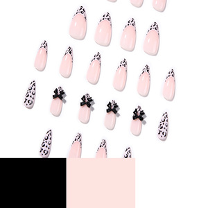 <span class=keywords><strong>Faux</strong></span> ongles transparents en amande style Y2K léopard, longs stilettos à presser, base rose nude avec nœud noir 3D, <span class=keywords><strong>faux</strong></span> ongles en acrylique - Product Image 4