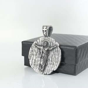 yunnique Stainless Steel Round Pendant Jesus Christ <b>Cross</b> Design Unisex Necklace Fashion Jewelry - Product Image 4