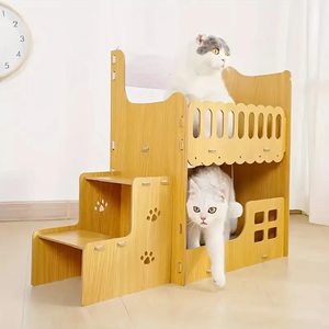 Hochwertiges Extra Großes Katzenbett Höhle Doppelschichtige Katzenvilla mit Kratzbrett Katzennest Holz-Katzennest Katzenbett - Product Image 2