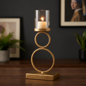 Uniquely Designed Metal Lanterns <b>Glass</b> <b>Candle</b> <b>Holders</b> & Jars for Dinner Room Wood Candleholders with Stylish Features - Product Image 5
