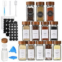 Ensemble de 24 pots à épices carrés en bois d'acacia, capacité de 40 oz, design moderne et minimaliste, entonnoir et brosse inclus