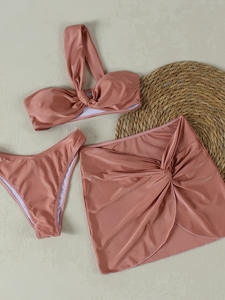 ชุดว่ายน้ำสตรี3ชิ้น7สีชุดบิกินี่และกระโปรงสไตล์บราซิลชุดบิกินี่และกระโปรงพันตัวหนึ่งไหล่ชุดว่ายน้ำมินิกระโปรงคลุม - Product Image 2