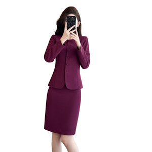 Women's Suit Set Midi Skirt Two Piece Office Lady Professional Workwear Anti-Wrinkle Satin Fabric - Product Image 5