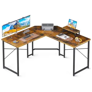 Mesa de computador grande de madeira para escritório, com pequenas prateleiras, mesa plana de canto para jogos, mesa barata em forma de L