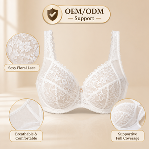 Soutien-gorge brodé en dentelle de qualité supérieure avec armatures, bordure festonnée en dentelle et empiècements en maille - Product Image 1