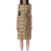 Robe Chemise Midi Classique pour Femme, Coupe Slim, Formelle, Vintage, à Carreaux, Sans Manches, avec Ceinture, en Coton, Style Cami Décontracté