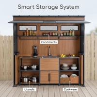 Cozinha Modular Moderna para Exterior em Aço Inoxidável com Acabamento Acrílico, Torneira e Cesto de Gaveta – Unidade Completa para Grelhar e Cozinhar