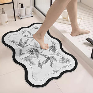 Tapis de bain floral de style américain, blanc, en forme d'alien, en terre de diatomée, absorbant, séchage rapide, antidérapant, facile à nettoyer - Product Image 2