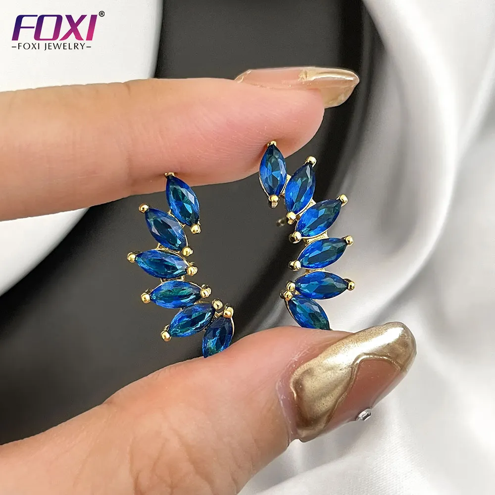 women semi joias sapphire blue crystal rhinestone flower gold plated zircon cz jewelry earrings