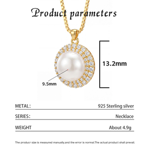 Copper Gold Plated Round Pave CZ Disc Freshwater Pearl Pendant Necklace <b>Box</b> <b>Chain</b> Luxury Jewelry for Women - Product Image 6