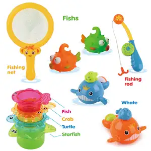 Giochi di pesca per bambini giocattolo da bagno impilabile tazza spruzzi d'acqua giocattoli per vasca da bagno per bambini giocattoli per doccia Set di pesci da bagno