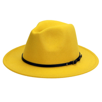 Vente en gros de haute qualité unisexe à large bord couleur personnalisée 420G Fedora chapeau couleur unie feutre chapeau avec ceinture en polyuréthane pour hommes femmes