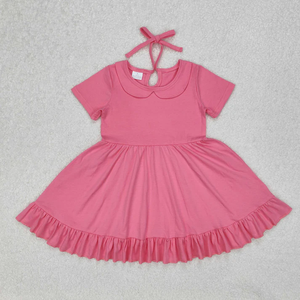 Vestidos de Verano al por Mayor para Niñas Pequeñas, Vestido Dulce de 0 a 16 Años, Manga Corta, Algodón Sólido, Volantes, Largo hasta la Rodilla, Estilo A-Line - Product Image 3