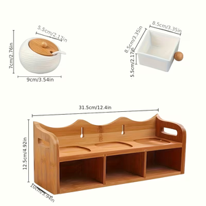 Set da cucina 6 pezzi <span class=keywords><strong>con</strong></span> coperchi e cucchiai e set di barattoli per spezie a doppio strato <span class=keywords><strong>con</strong></span> supporto <span class=keywords><strong>in</strong></span> legno - Product Image 4