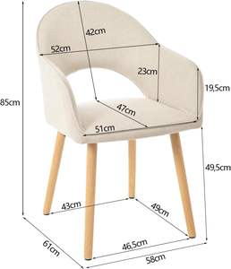 Juego de 2 Sillas de Comedor Tapizadas en Beige Goeurvant con Patas de Madera y Reposabrazos para <span class=keywords><strong>Cocina</strong></span>, Comedor y Sala de Estar - Product Image 3