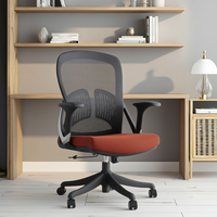 Chaise de bureau ergonomique à dossier moyen en tissu, avec coussin rouge, accoudoirs fixes et pivotante, idéale pour le télétravail – Vente directe usine