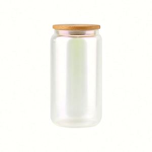 Bouteille de bière de 16 oz, bouteille d'eau de 16 oz, gobelets en verre givré avec couvercle - Product Image 4