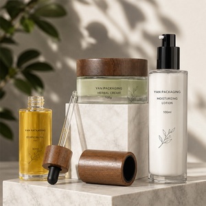 Emballage YAN Flacon compte-gouttes et pot <span class=keywords><strong>en</strong></span> <span class=keywords><strong>verre</strong></span> transparent vide de haute qualité de 50ml 100ml 100g avec couvercle <span class=keywords><strong>en</strong></span> noyer Ensemble de contenants cosmétiques - Product Image 3
