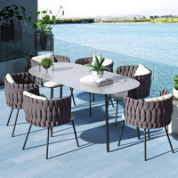 Ensemble de table et de chaises d'extérieur en aluminium et osier, durable et confortable, style minimaliste, meubles de cour et de villa