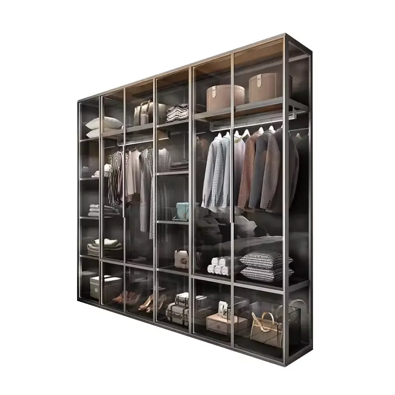 High-end Walking in aluminum glass wardrobe clothes cabinet wardrobe furniture