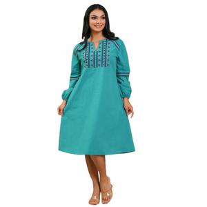 Vestido Bordado Geométrico Color Verde Azulado Claro de Primera Calidad en Oferta, Ropa Casual para Mujer al por Mayor - Product Image 1